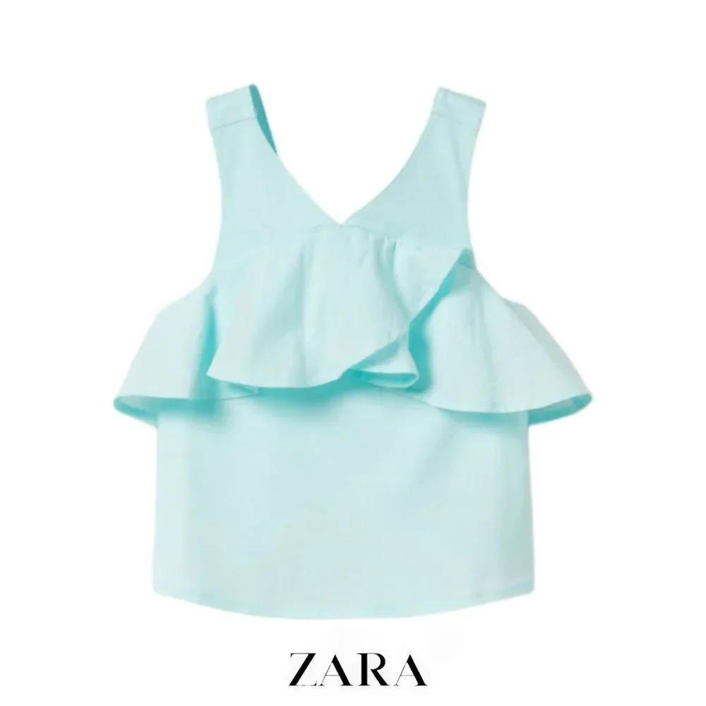 ZARA Kids | Light blue | CONTRASTING SHIRT WITH FRILLS